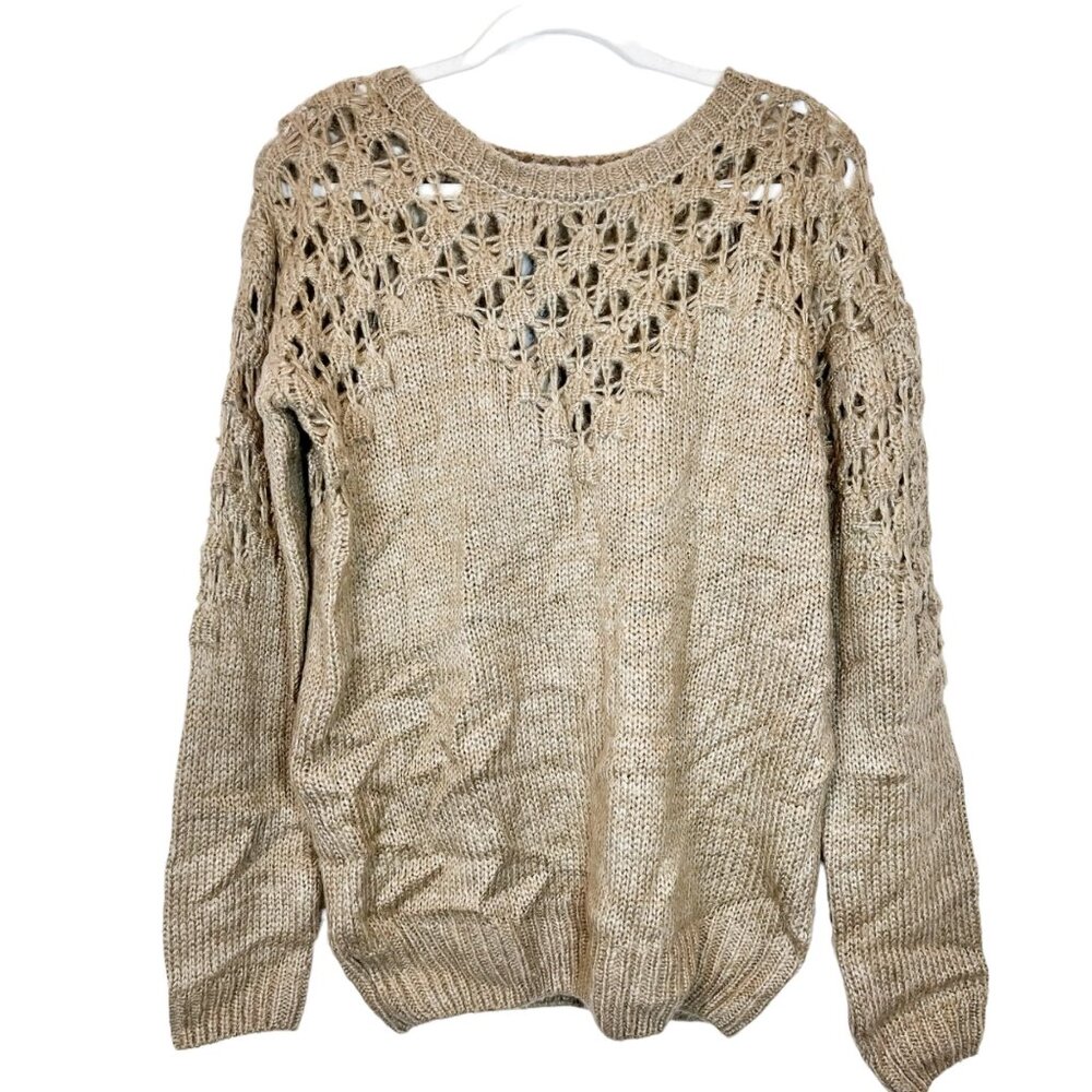 Joseph A. NWT Sweater L‎ Womens Tan Open Knit Round Neck Pullover Size Large